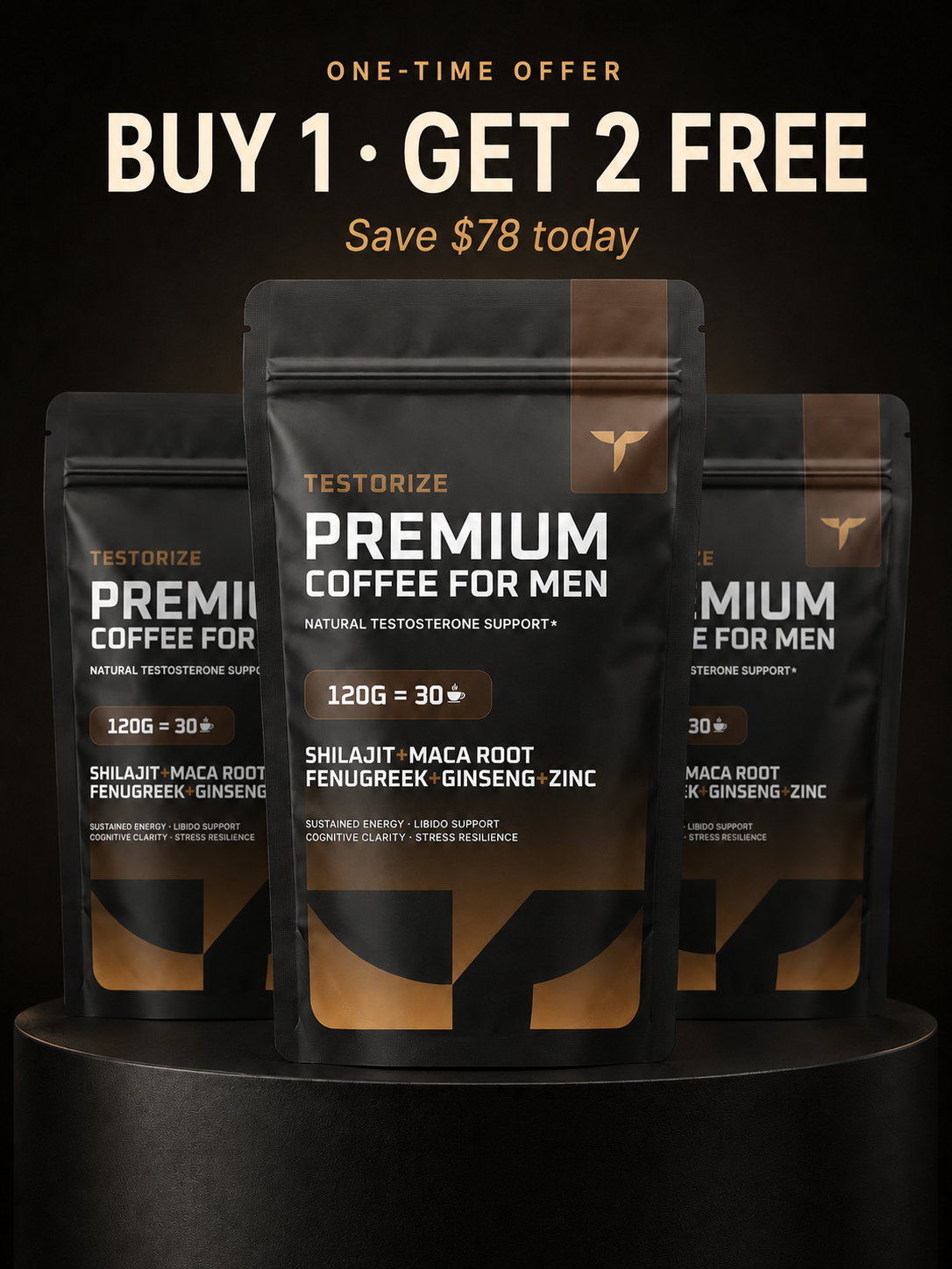 Testorize Premium Coffee for Men | Buy 1 Get 2 Free